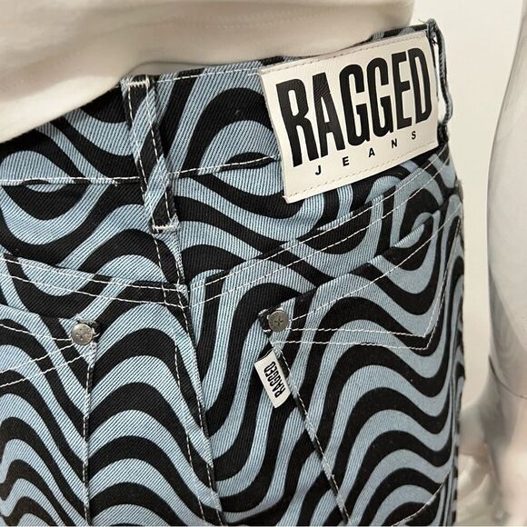 NWOT The Ragged Priest Blue/Black Wave High Waist Straight Leg Jeans --‎ … - Picture 8 of 10